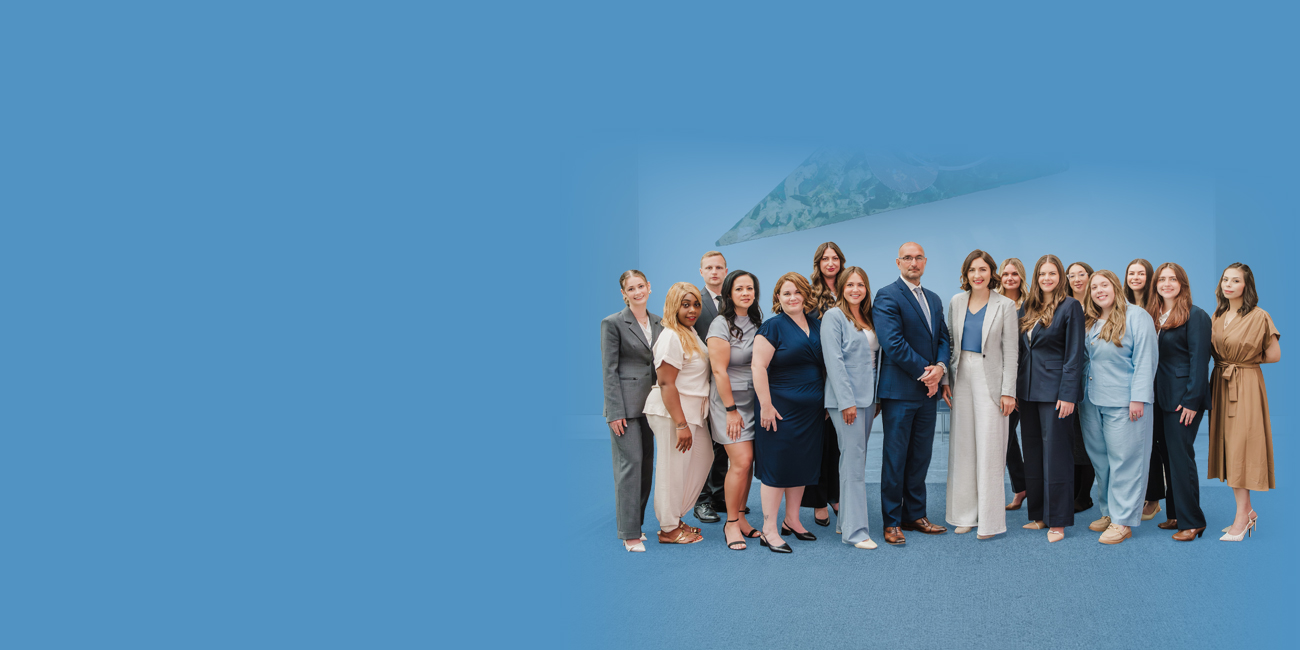 Portrait of our attorneys, against a blue background.
